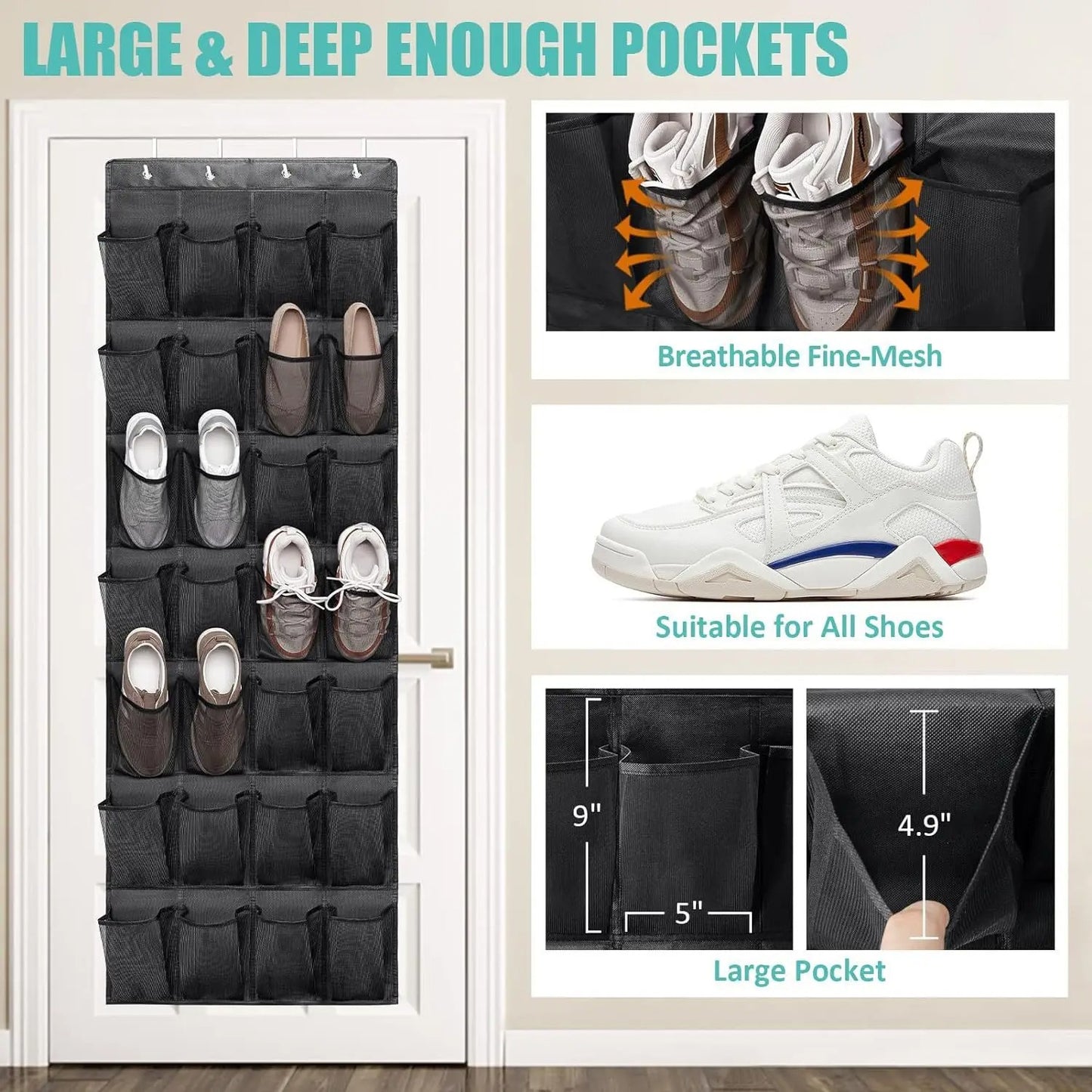 24 Large Mesh Pockets Hanging Shoe Rack
