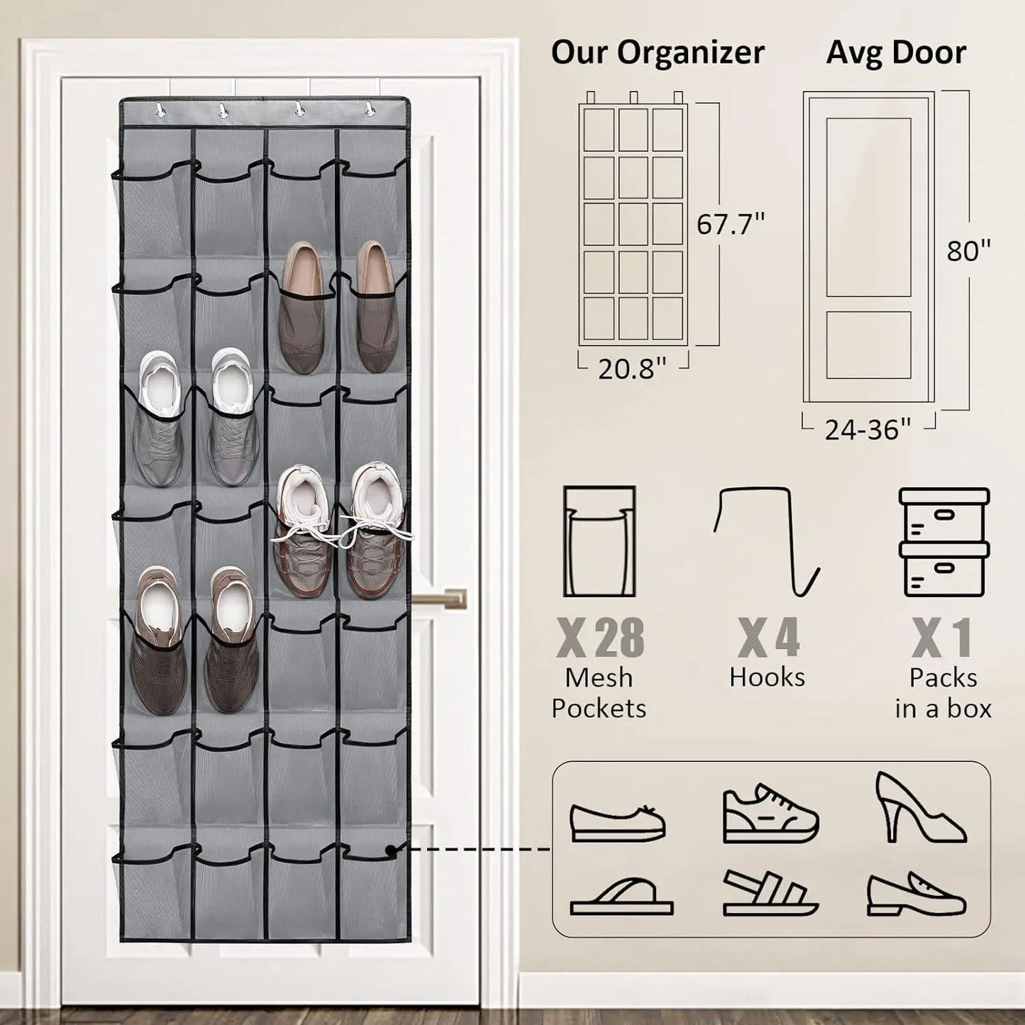 24 Large Mesh Pockets Hanging Shoe Rack