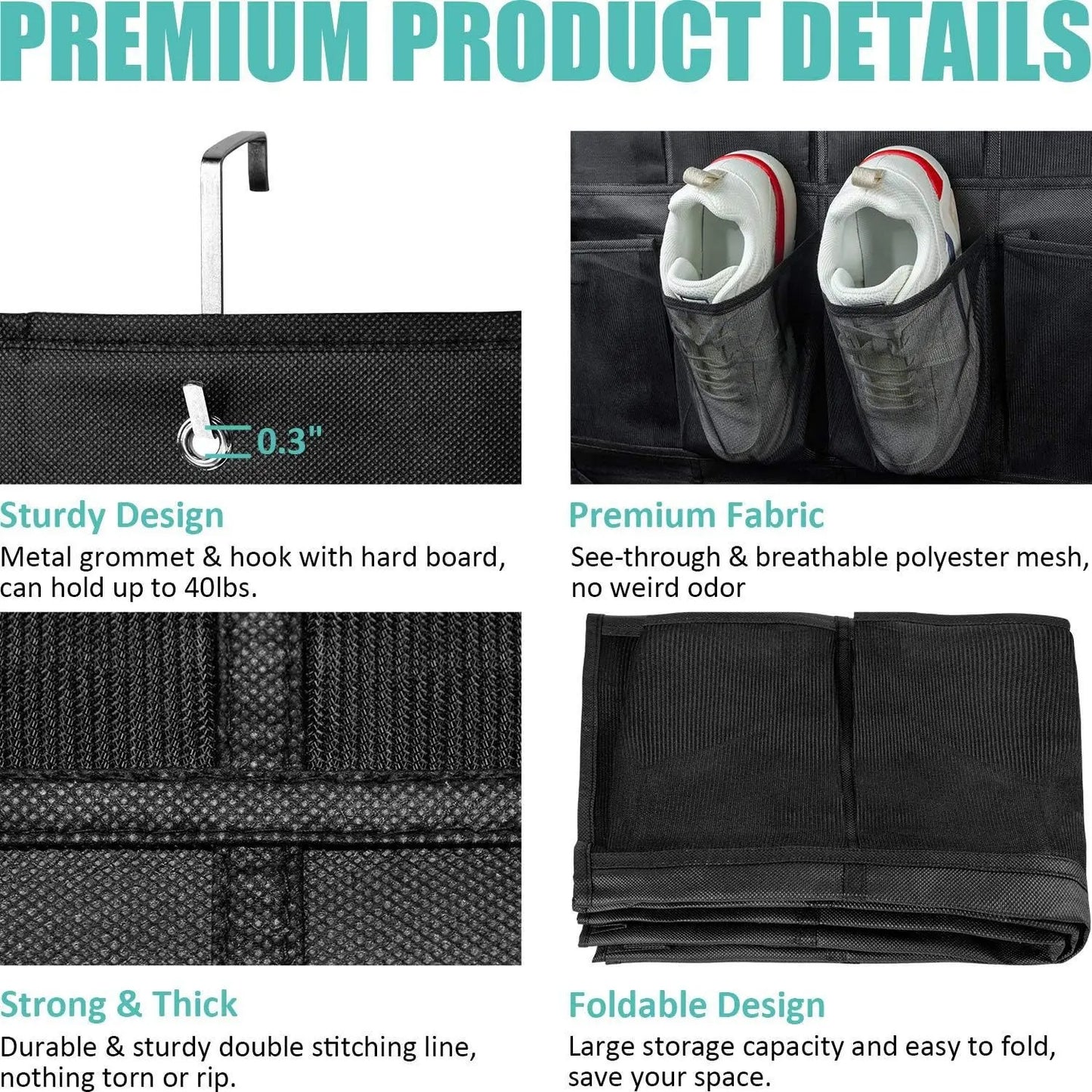 24 Large Mesh Pockets Hanging Shoe Rack